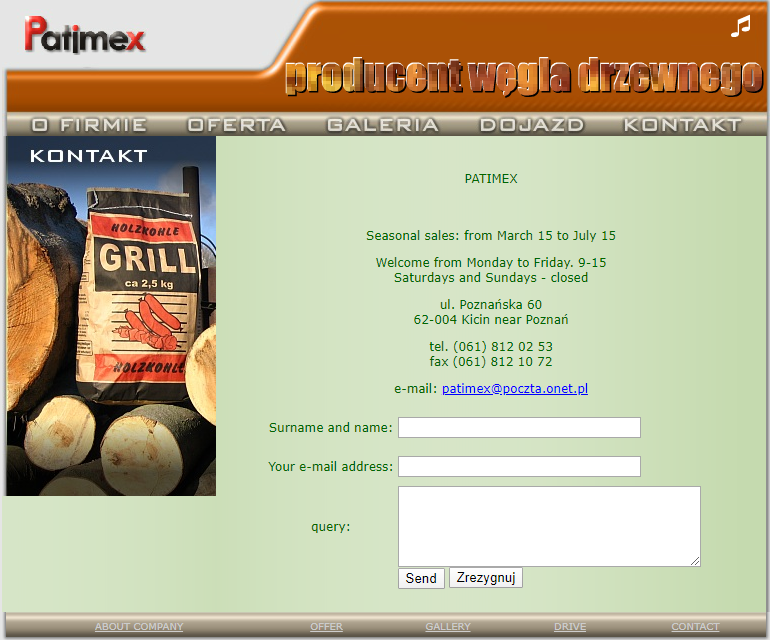 Patimex contact page Layout